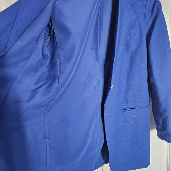 H&M Single-breasted Linen-blend Blazer- royal Blue- S - Picture 6 of 8